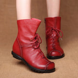Women Shoes Retro Original Leather Short Boots Warm