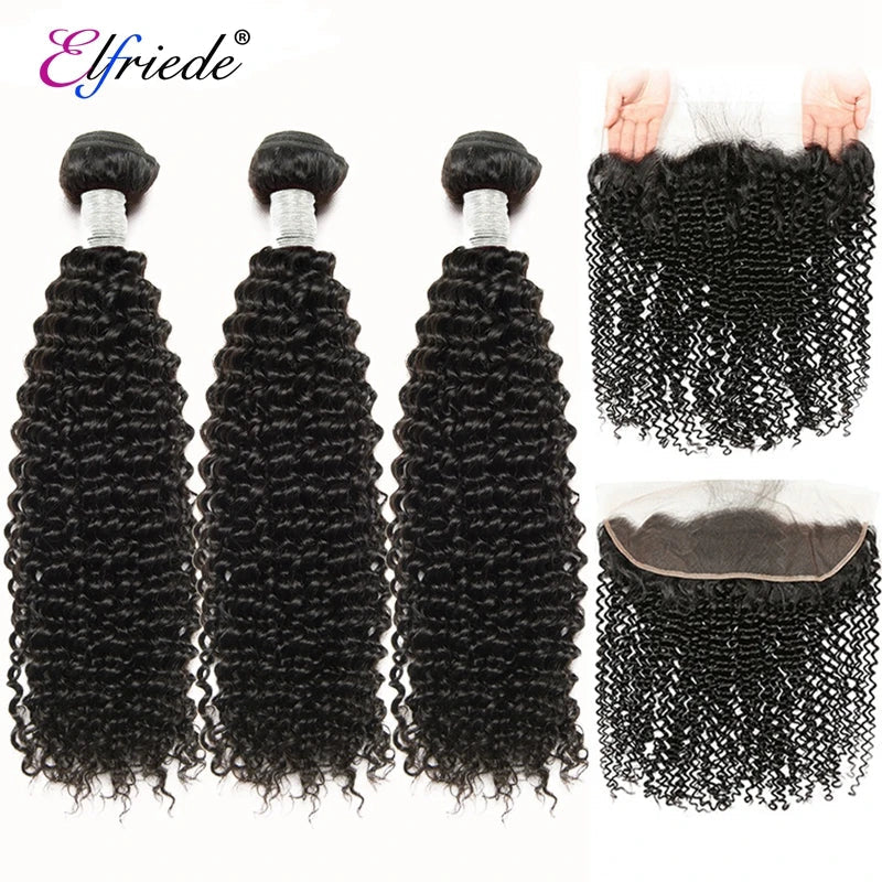 Elfriede Natural Black Kinky Curly Bundles with Frontal