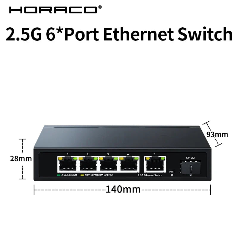 HORACO 2.5G Ethernet Switch 5 Port 2500Mbps Network