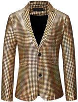 Mens Stage Prom Suits Shiny Rainbow Plaid Sequin