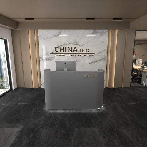 White Small Reception Desk Luxury Office Executive Shop