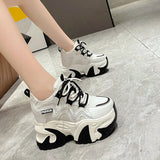 Spring Autumn Women Chunky Sneakers 11CM Hidden Heels Leather Casual Shoes Woman Crystal High Platform Ladies Sports Dad Shoes