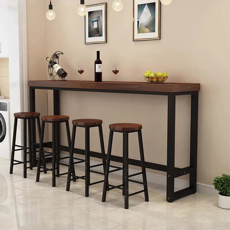 Wrought Iron Solid Wood Home Bar Table Long