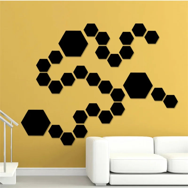 Ornaments 3D Mirror Wall Mirror Stickers Hexagon Art