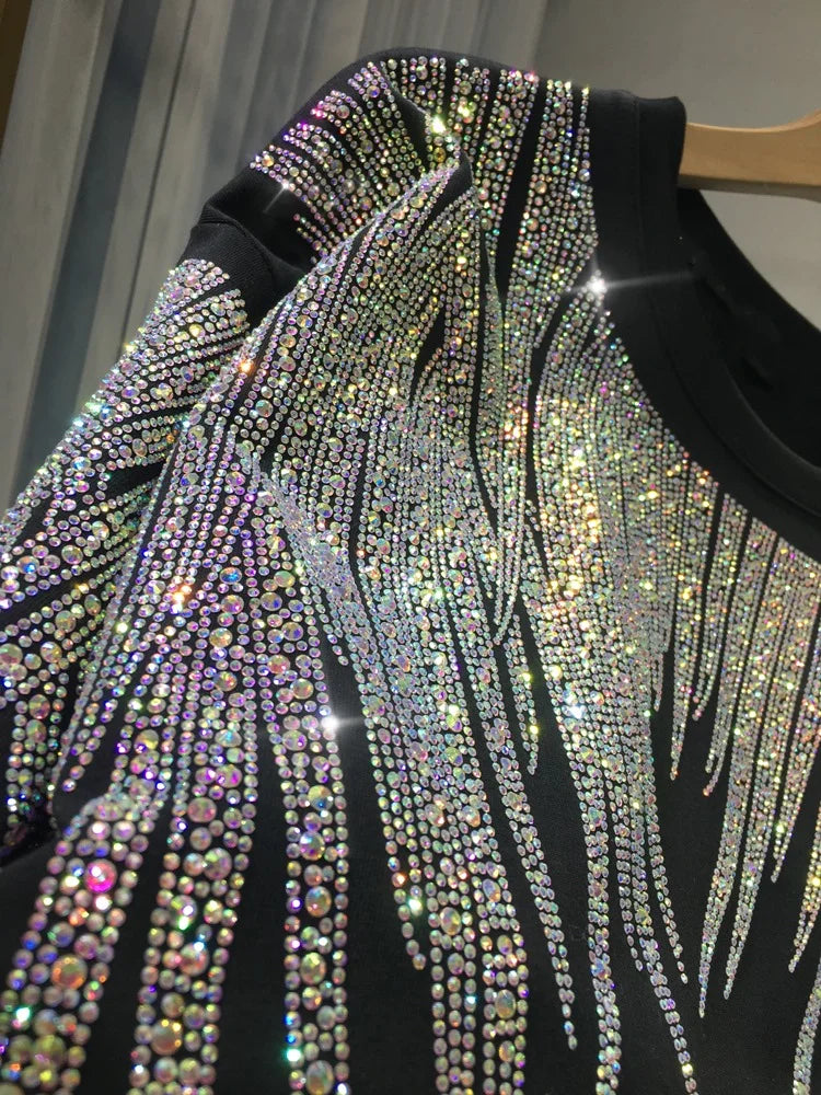 L4XL Plus Size Tops Rhinestone Graphic Tshirts Luxury