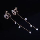 WENHQ Korean Style Cubic Zircon Flower Tassel Drop