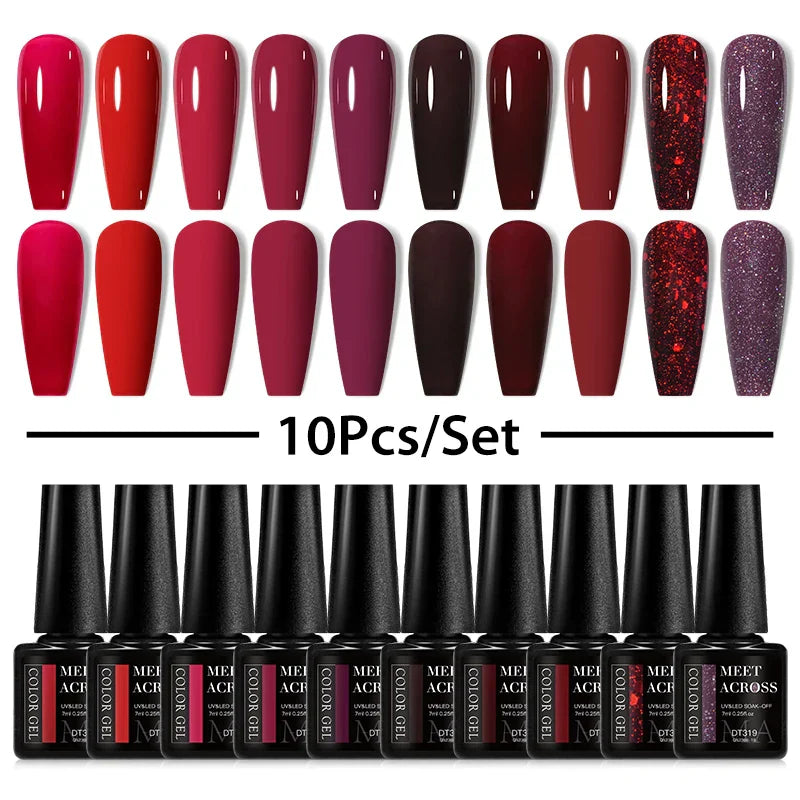 10Pcs Nude Glitter Gel Nail Polish Set Purple