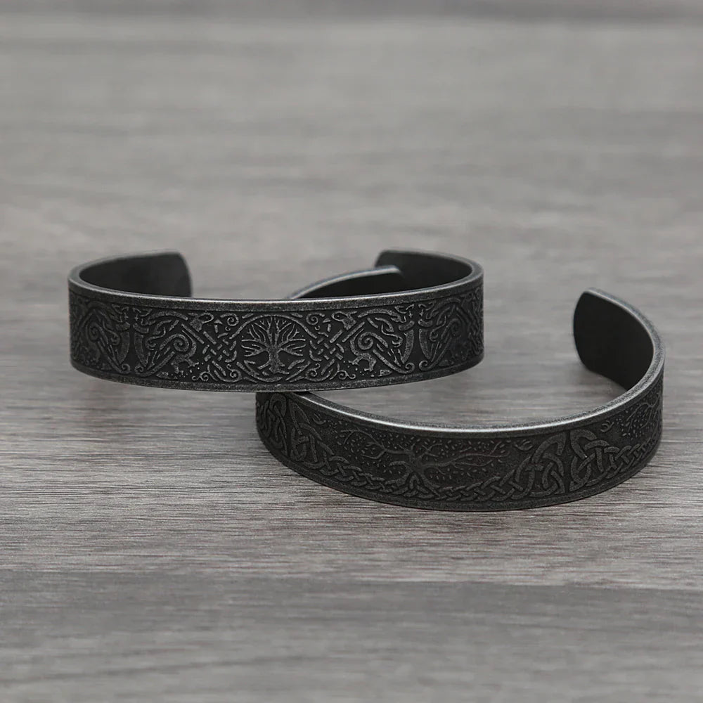 Black Stainless Steel Viking Rune Bracelets For Men