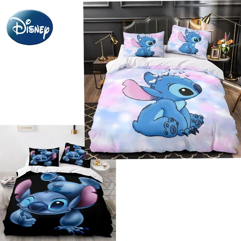 Disney Stitch Cartoon 3D Printed Bed Sheets Three-piece