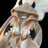 Y2K Zip up Hoodie Harajuku Bat Animation Flocking