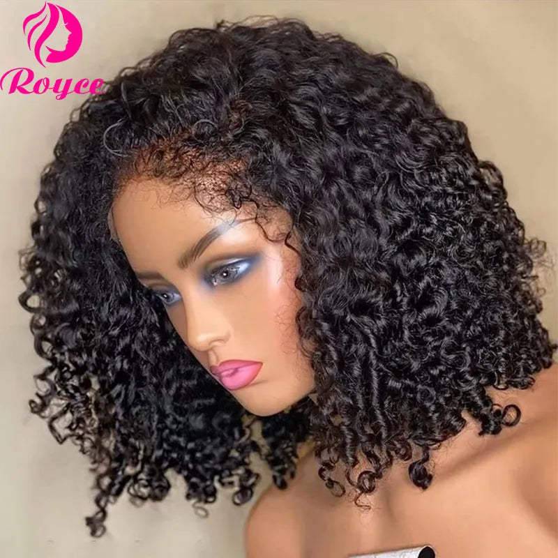 Kinky Curly Edged Short Bob Human Hair Wigs