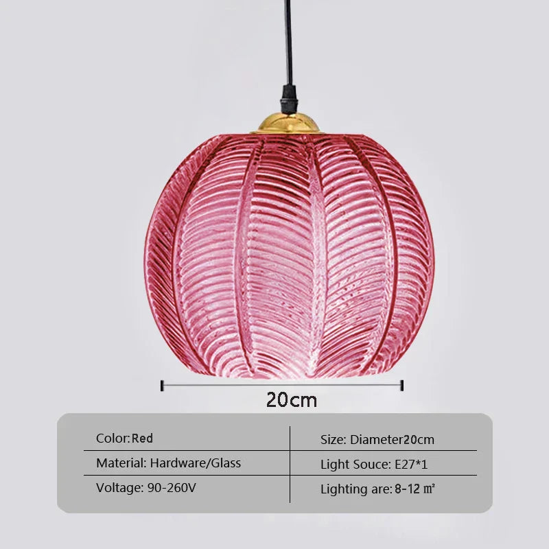 Nordic Glass Pendant Light Green Leaf Pattern Lighting