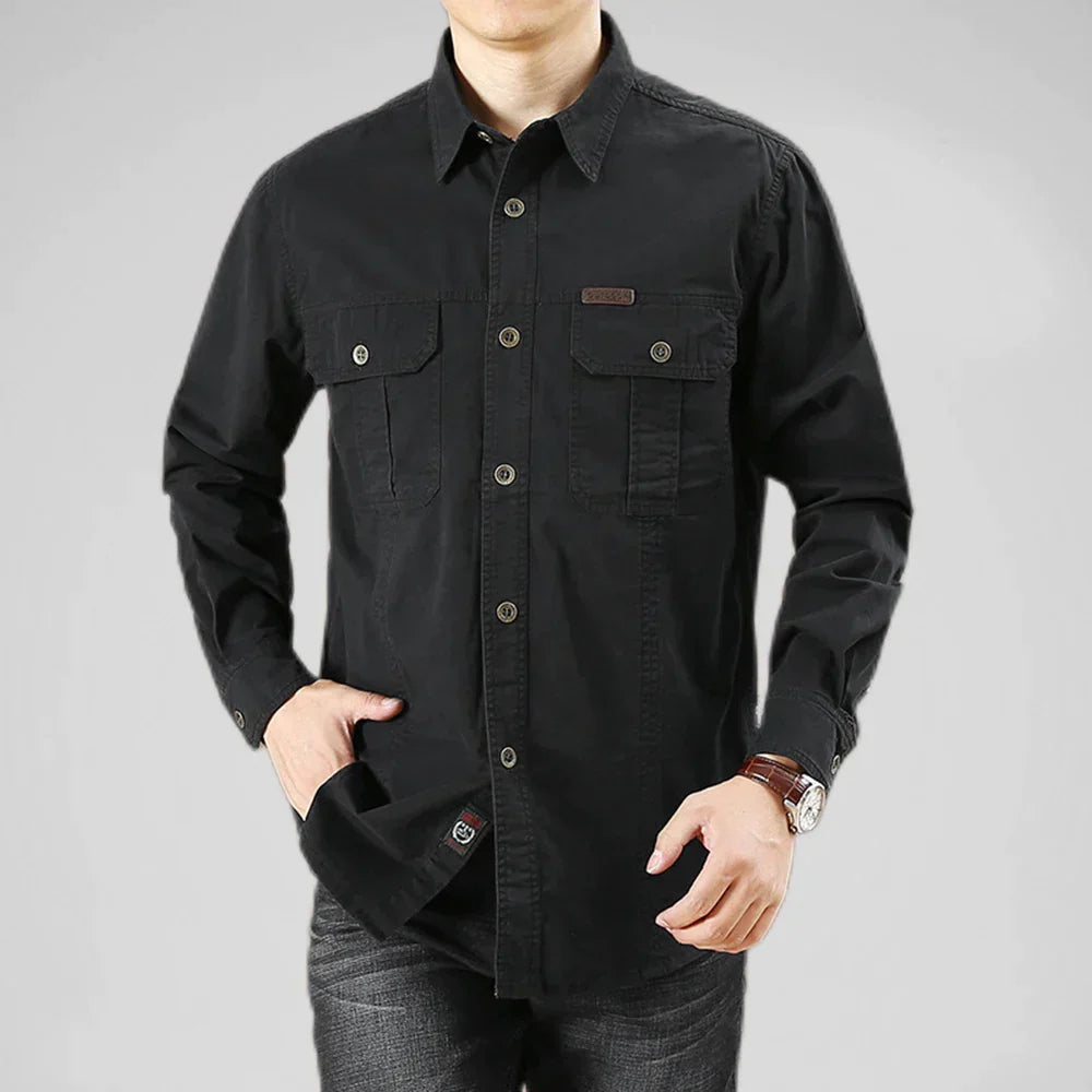 100% Cotton Men's Shirt Solid Color Multi-Pocket High