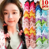 10Pcs/lot Kids Solid Color Ribbon Baby Bows Hair