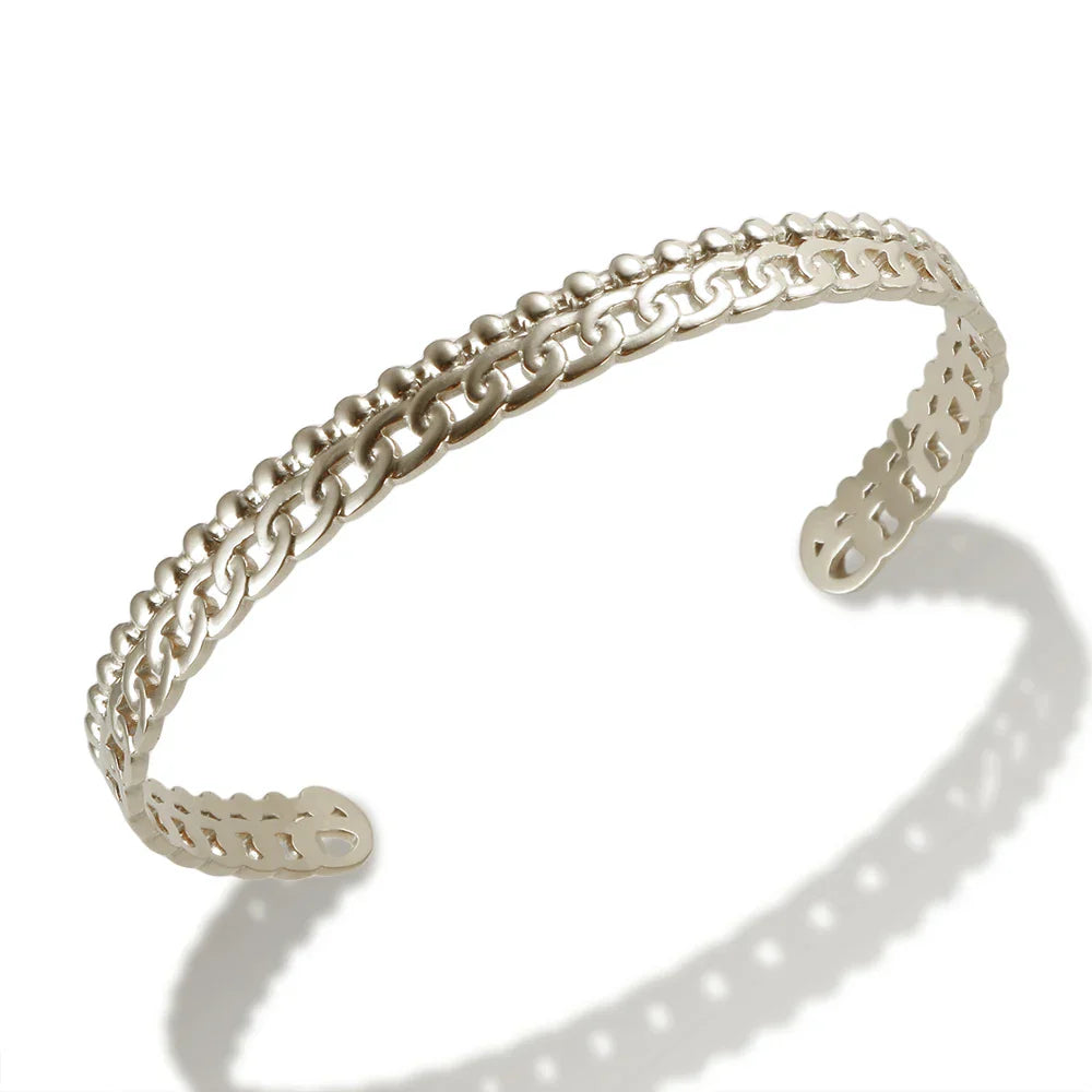 Classic Stainless Steel Open Cuff Bangles Adjustable Ball