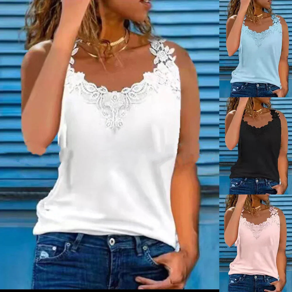 Plus Size Oversized Womens Lace V Neck Tank