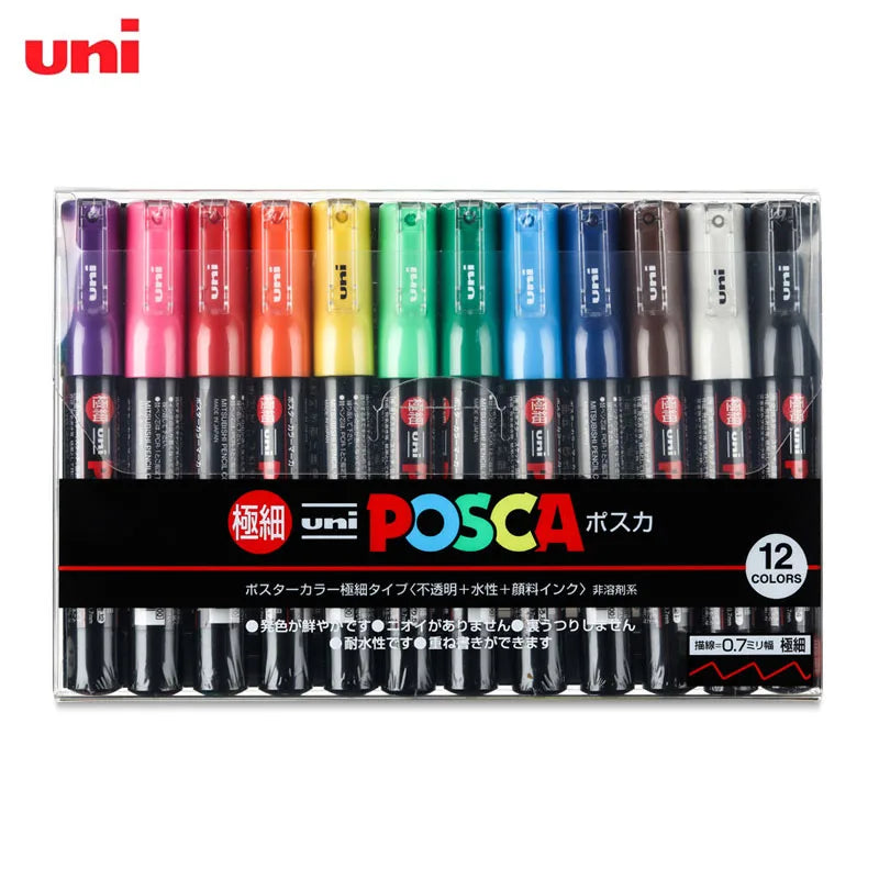 Uni Posca PC-1M 12 Colors Set Paint Markers,