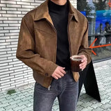 Elegant Solid Brown Coat Men's Spring Autumn High-end