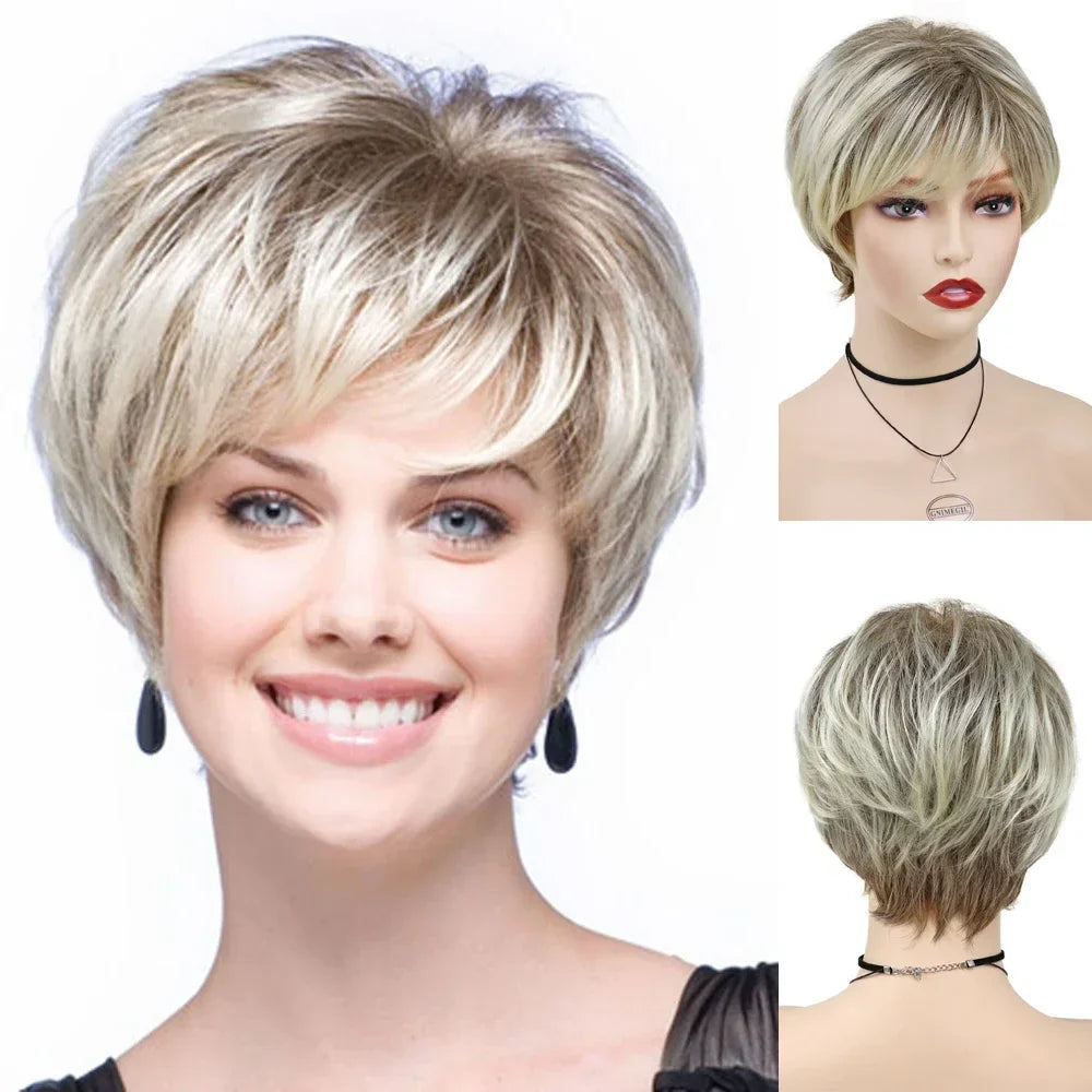 GNIMEGIL Synthetic Short Pixie Cut Wig Women Natural