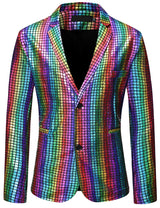 Mens Stage Prom Suits Shiny Rainbow Plaid Sequin