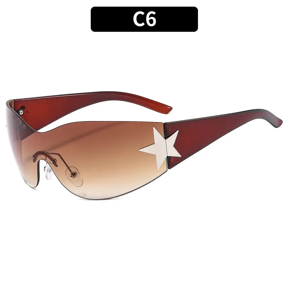 Rimless Y2K Sunglasses for Women Men,Trendy Wrap Around