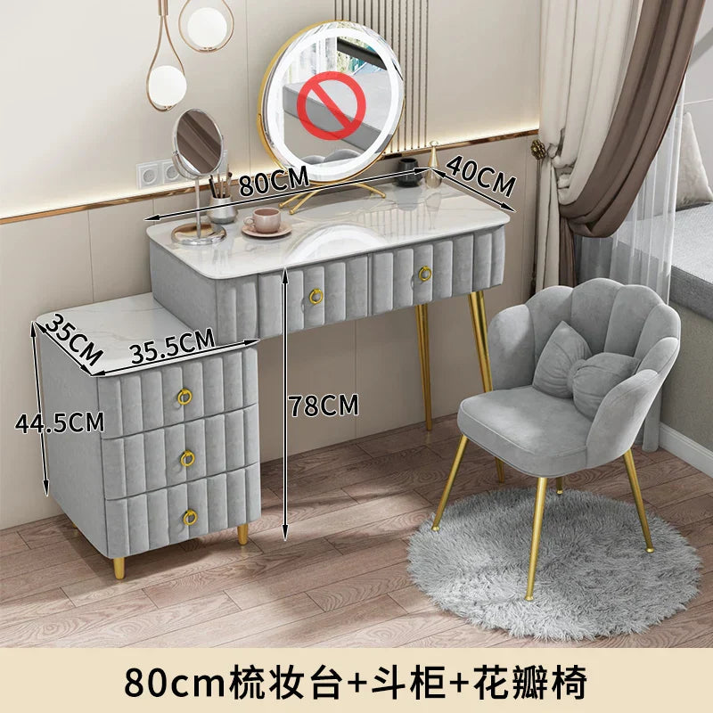 Luxury Nordic Dressing Table Mirror Chair Bedroom LED