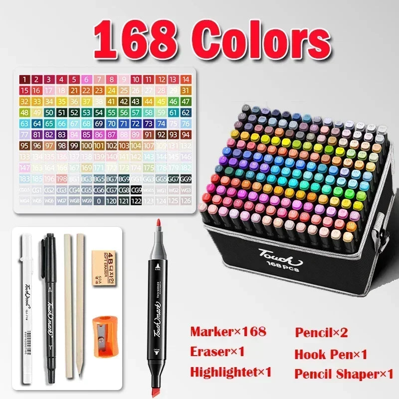 168 Color Marker Pen Set Manga Double-Headed Comic
