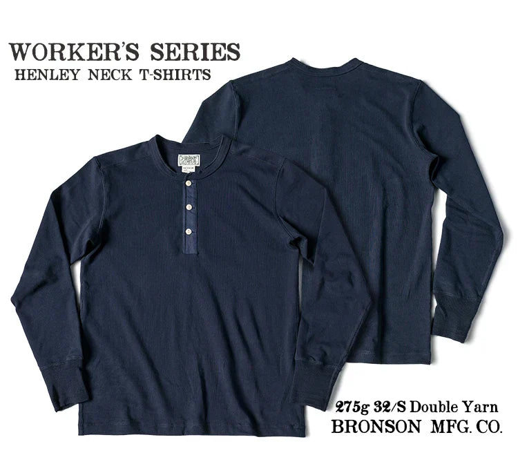 Bronson 350g Heavyweight L/S Henley Shirt Vintage Plain