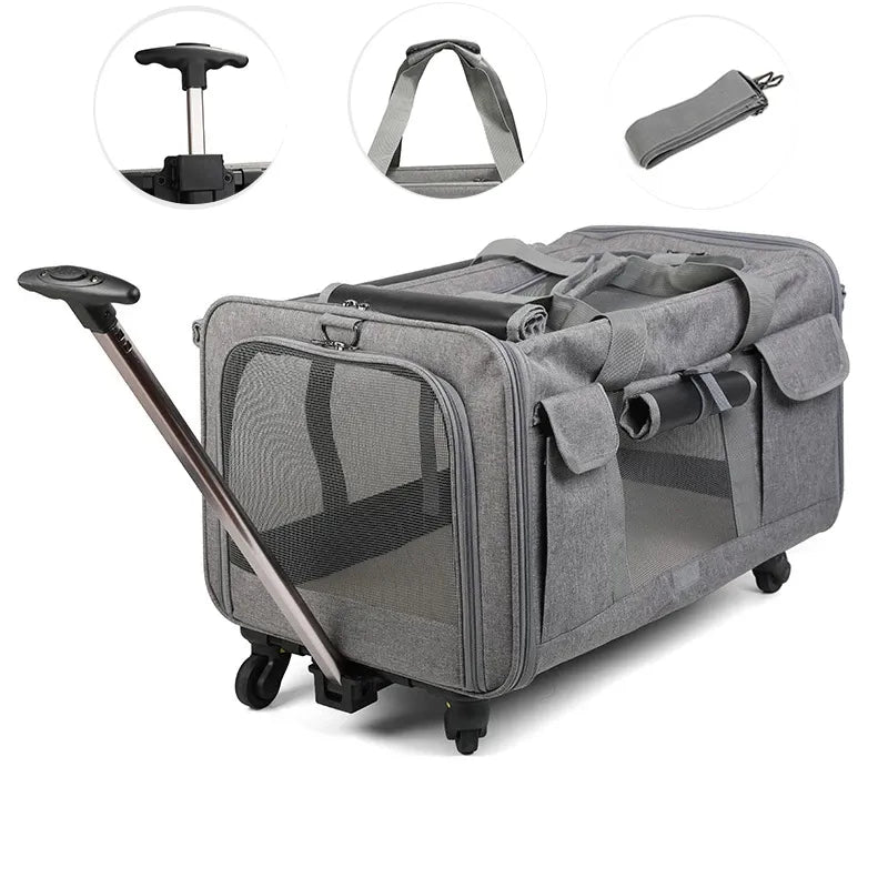 Portable Pet Trolley Case Detachable Universal Wheel Breathable