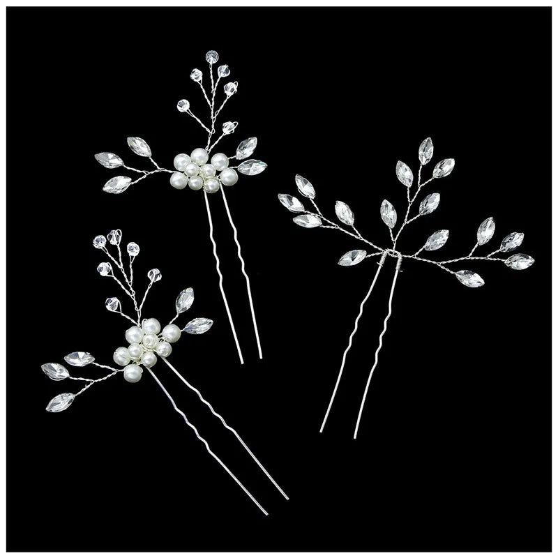 3pcs White Flower U Shaped Hairpin Pearl Elegant