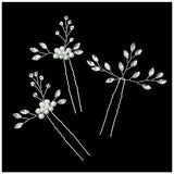 3pcs White Flower U Shaped Hairpin Pearl Elegant