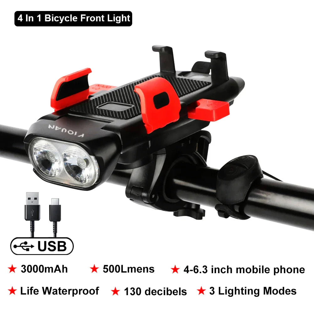 Multi-Function 4 in 1 Light Flashlight Bike Horn
