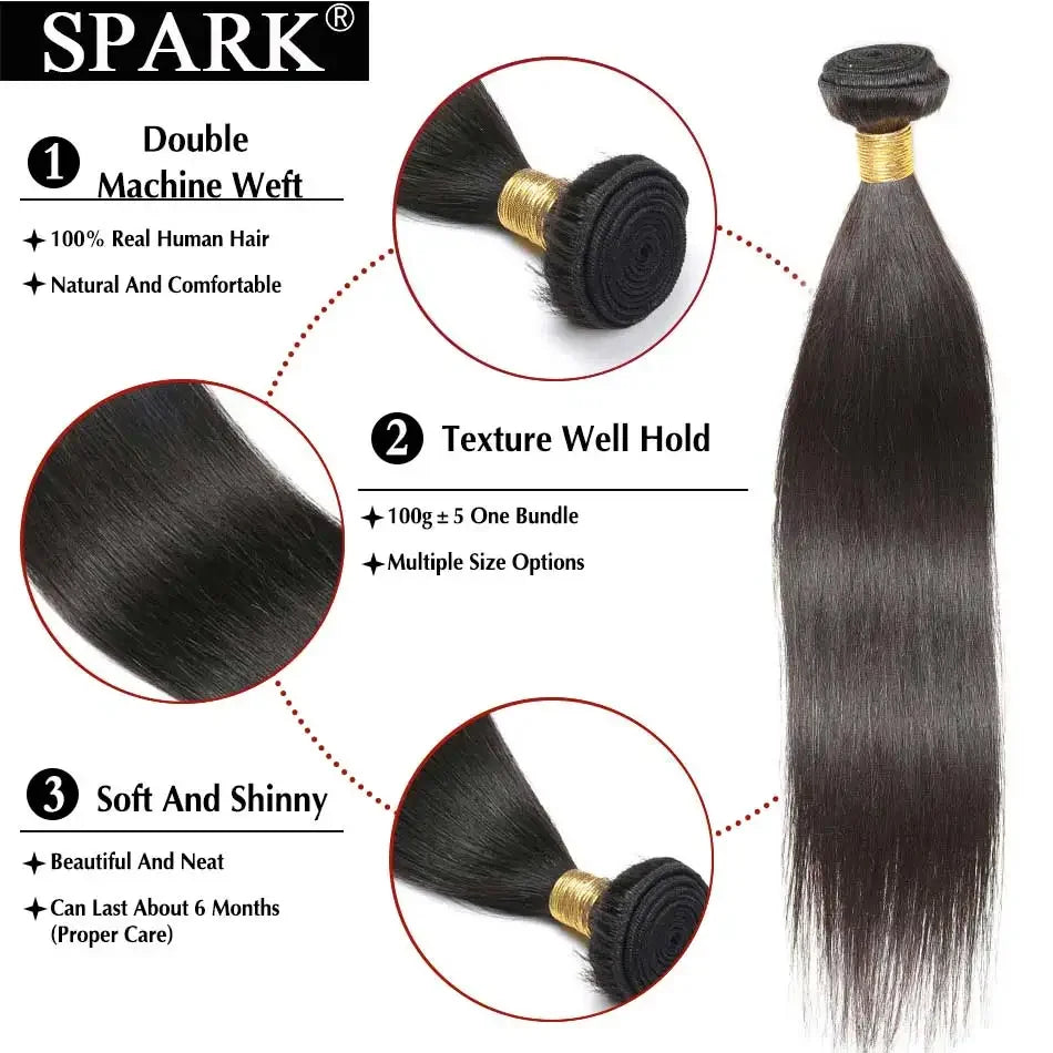 SPARK 12A Brazilian Straight Human Hair Extension 1B