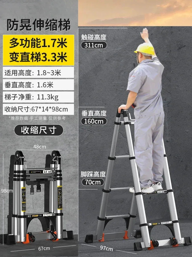 Home Kitchen Telescopic Ladder Aluminum Alloy Step Stools