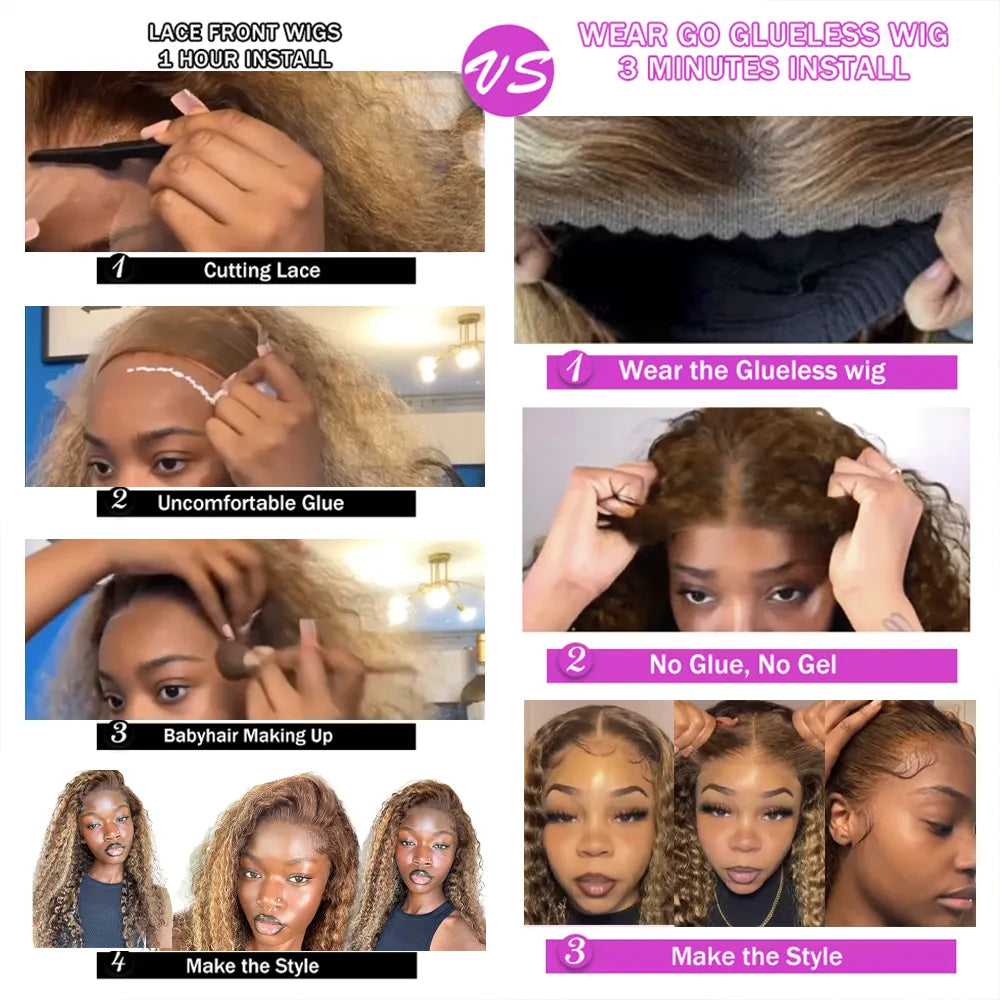 Pre Cut Highlight Wig Curly Human Hair 13x4