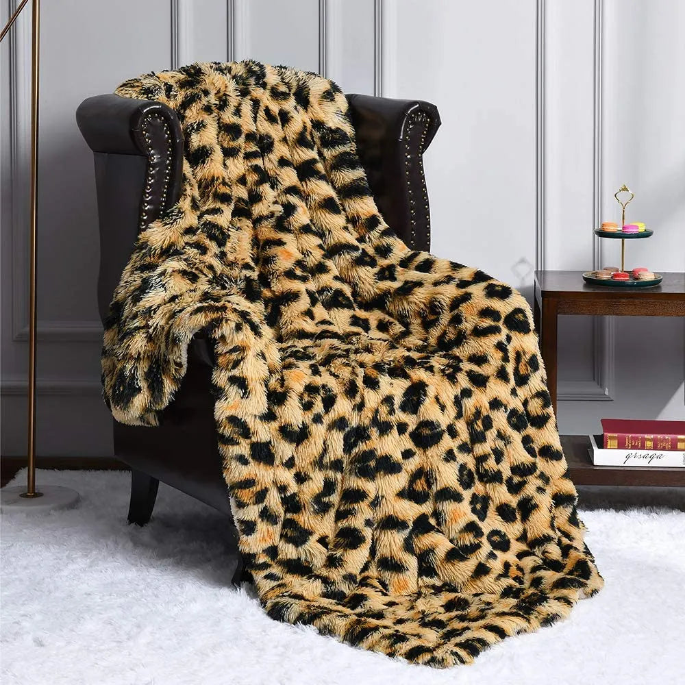 Luxury leopard Stitch Throw Blanket room decor plaid