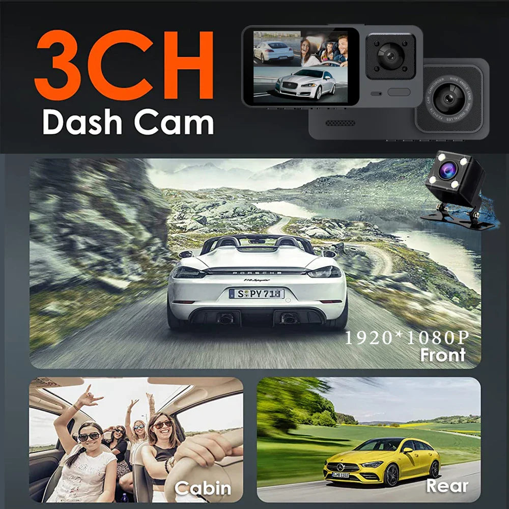 Wifi 3Channel Car Dvr 3 Camera Dash Cam