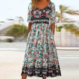 2023 Vintage Boho Stripe Print Women Sundress Summer