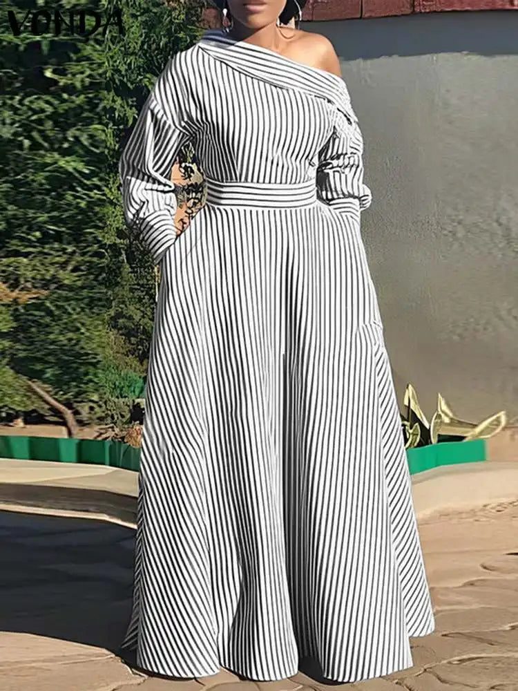 Plus Size 5XL VONDA 2024 Elegant Striped Maxi