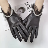 Fashion Chain Women' PU Leather Gloves Winter Warm