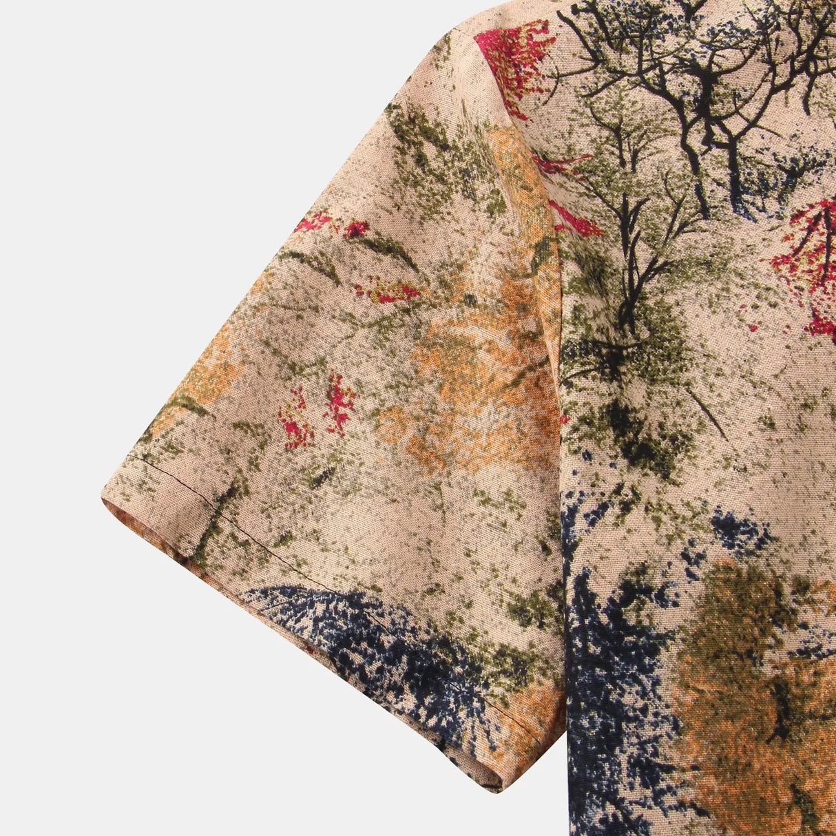 Mens Vintage Cotton Linen Floral Hawaiian Shirt Casual