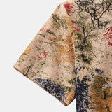 Mens Vintage Cotton Linen Floral Hawaiian Shirt Casual