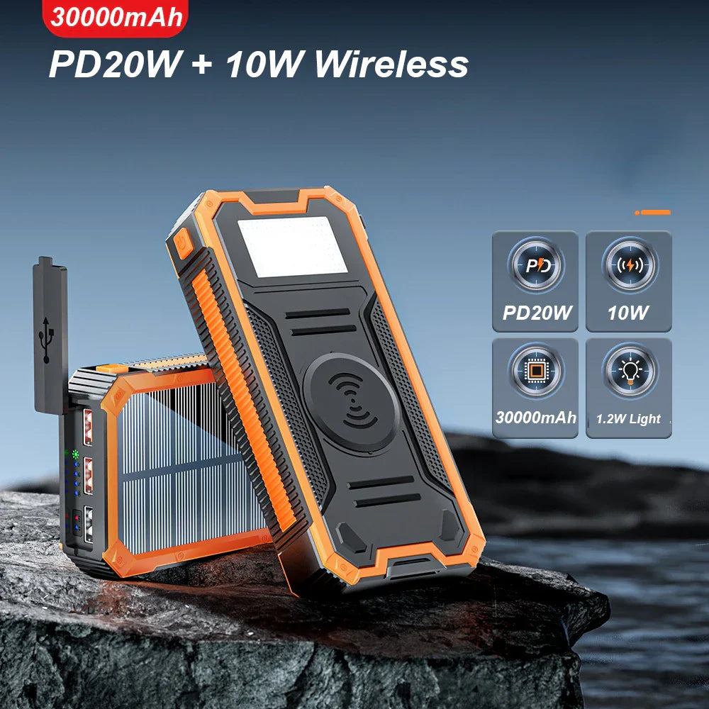 30000mAh Larger Capacity Solar Power Bank Waterproof PD