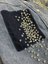IEQJ Diamonds Patchwork Denim Jackets For Women Lapel