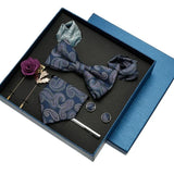 Black Mens Neck Tie Gift Set Bowtie Pocket