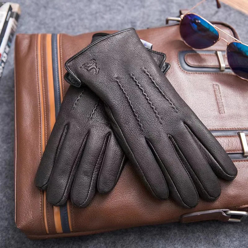 New men's 100% sheepskin gloves, deer skin pattern