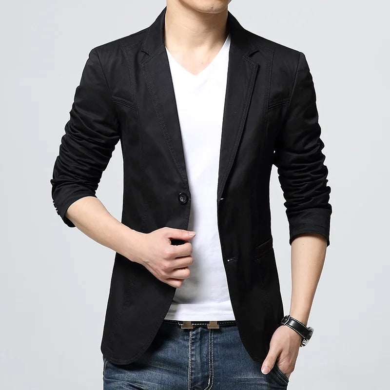 New Cotton Mens Casual Blazers Autumn Double Button