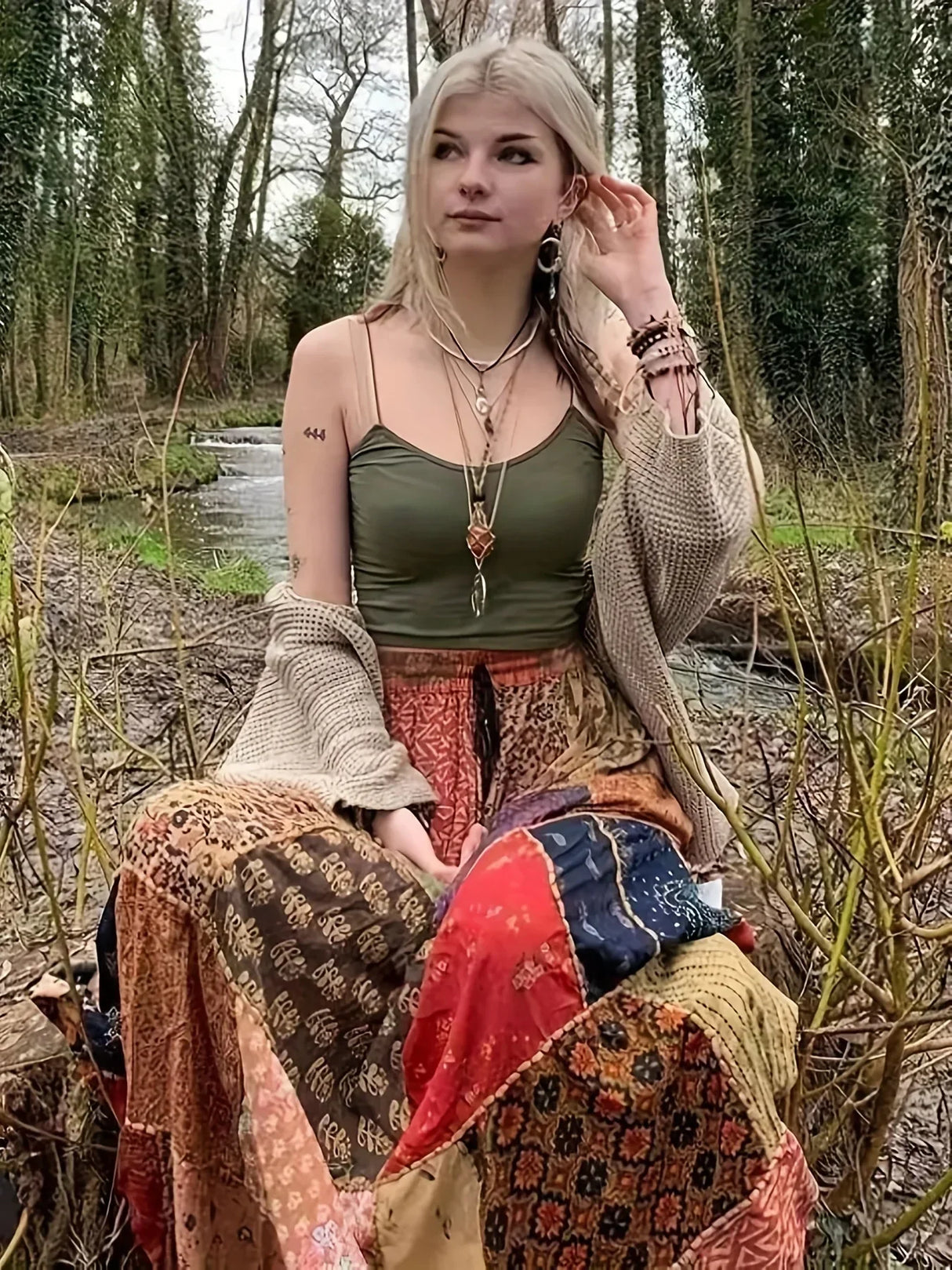 Plus Size Boho Skirt Womens Plus Patchwork Floral