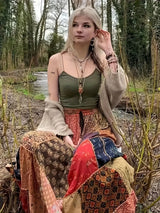 Plus Size Boho Skirt Womens Plus Patchwork Floral