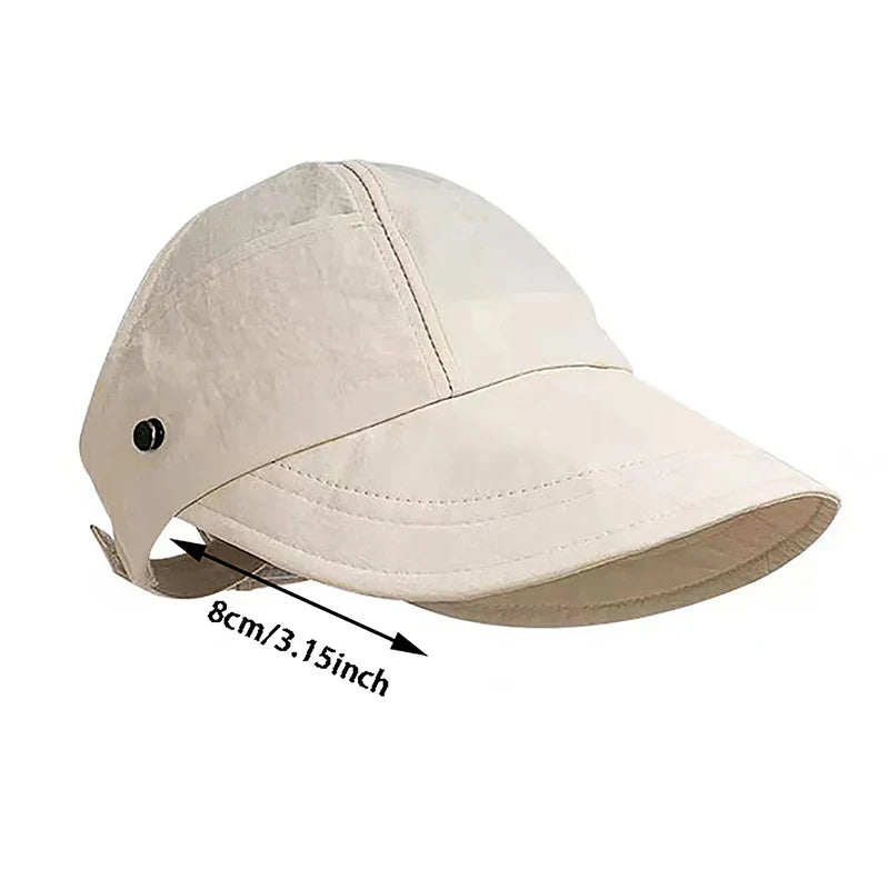 Foldable Wide Brim Ponytail Sun Hat Drawstring Adjustable